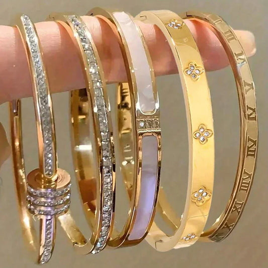 Schmale Armreife mit Glitzersteinen und Emaille, Gold, Pink oder Silber