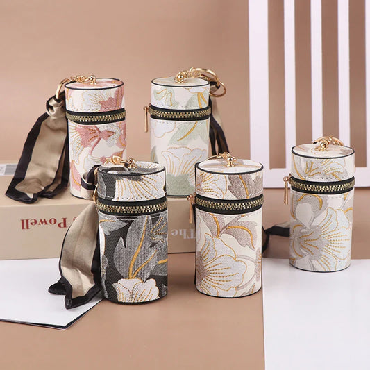 Zylinder-Etui zum Anhängen mit Blumen-Druck